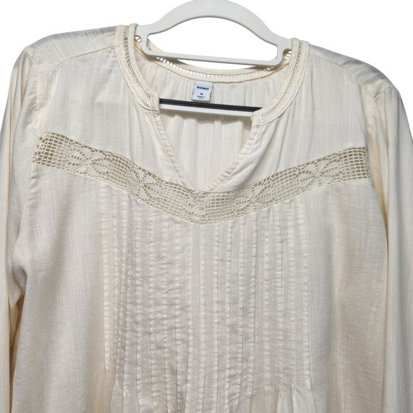 NWT Old Navy Cream Boho Lace Crochet Pintucked Peasant Top Women's M - Picture 8 of 10